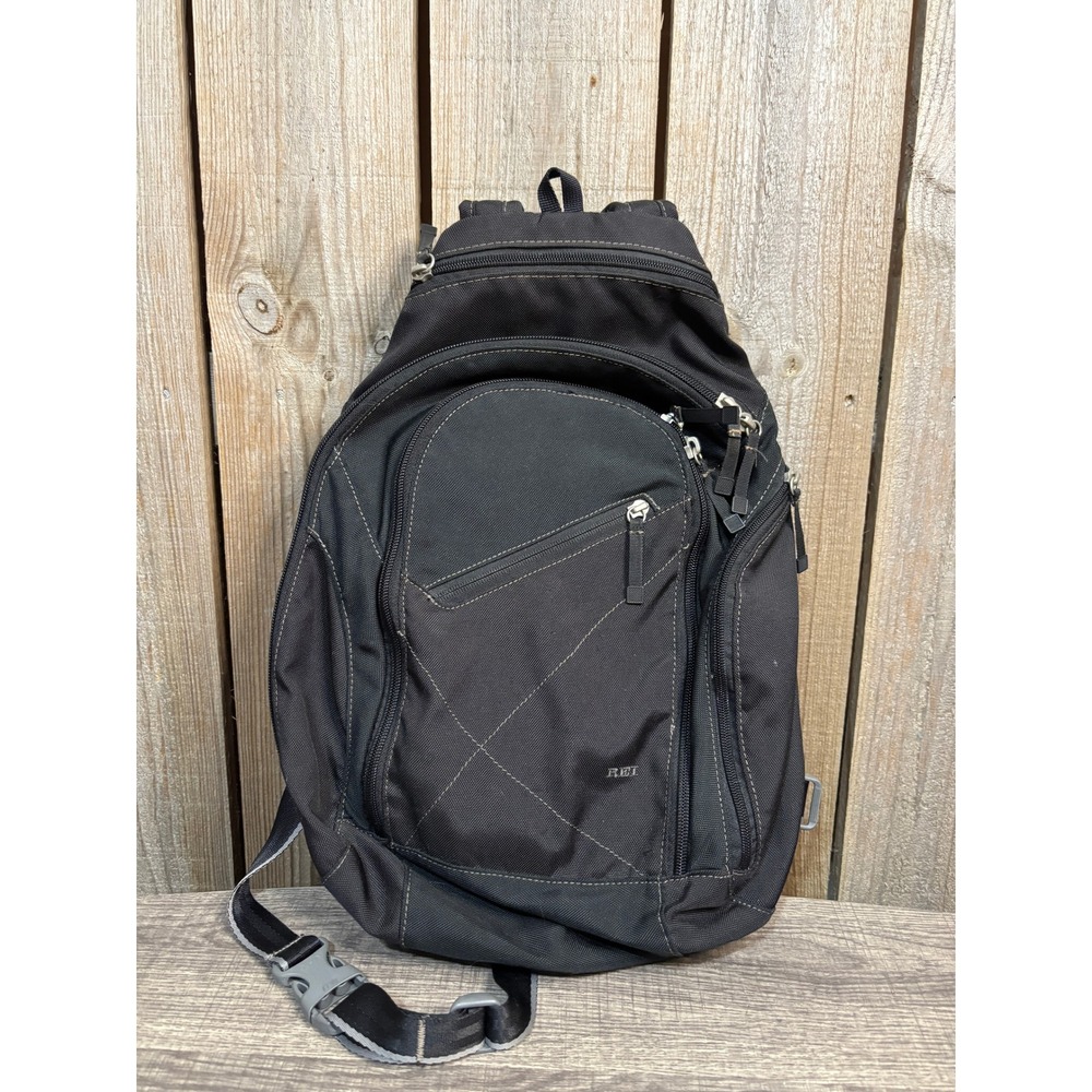 REI Black Sling Backpack Teardrop Single Strap Hiking Travel Bag 763430 S08